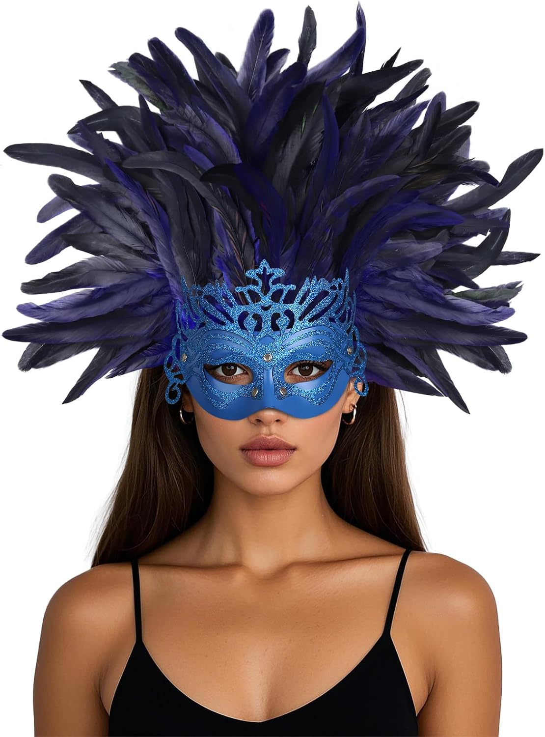 Women's Feather Masquerade Mask and Headpiece, Carnival Costume Accessory