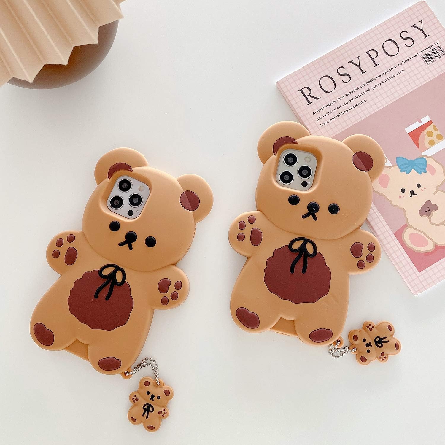 Yatchen Bear Case Compatible with iPhone 17,Kawaii Phone Cases Cute 3D Cartoon Teddy Bear with Keychain Women Girls Soft Silicone Shockproof Cover for iPhone 17 - Image 7