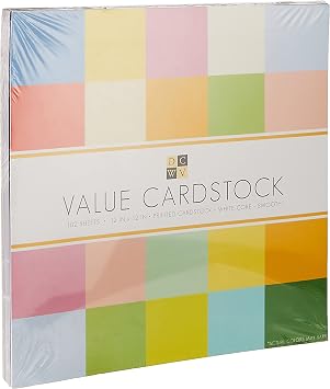 DCWV Cardstock Stack, Value Pack, Assorted Solid Colors, Smooth, 102 Sheets 6 each, 12 x 12 inches