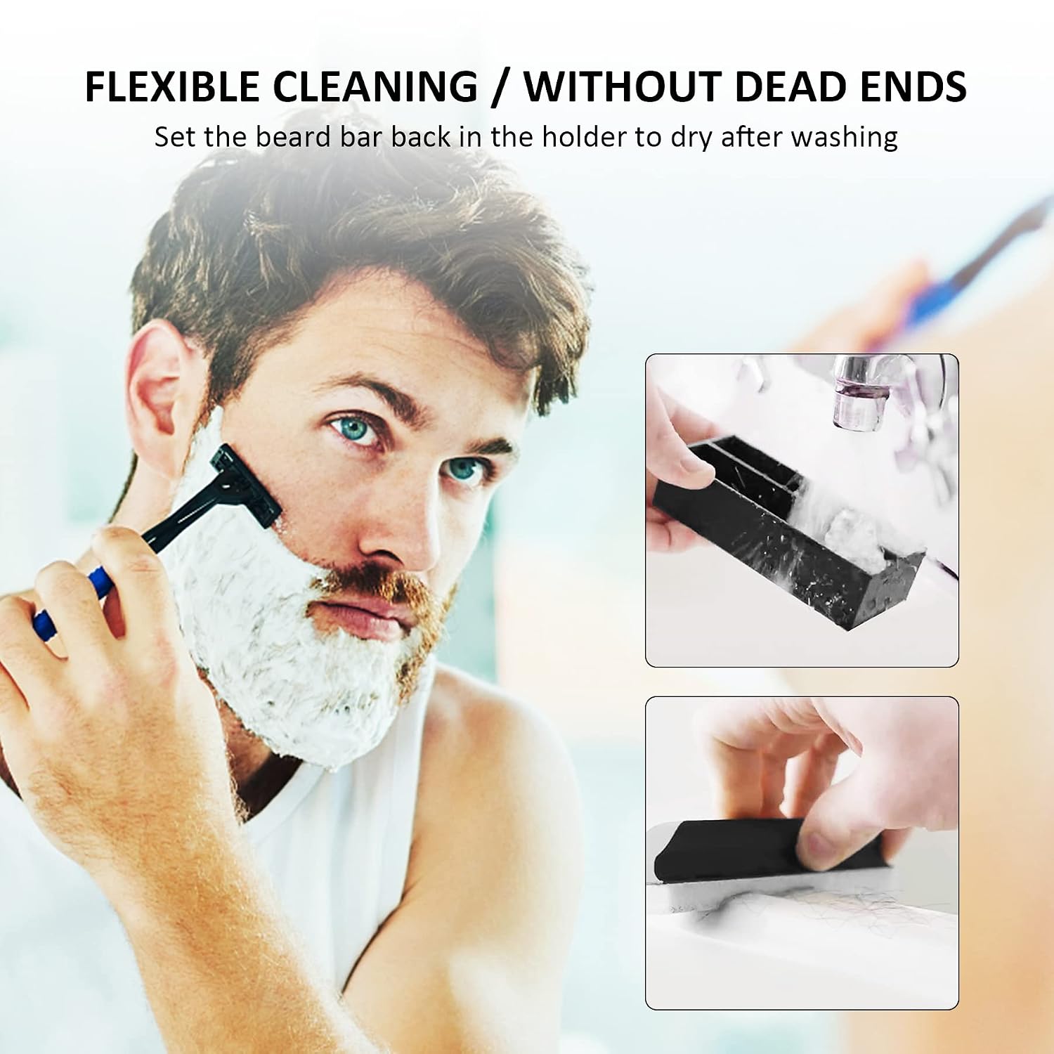 Mat's Beard Cleaning and Holder Set Cleaning Tool, 1 Original sized Beard Cleaning Bar and 1 Beard Cleaning Bar Holder, Use Beard Trimmings for Men Bathroom Sink and Countertops Cleaning (A)