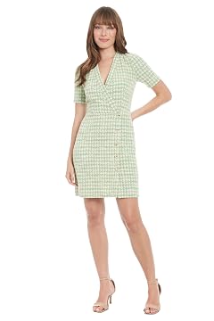 London Times Womens Surplice Faux Wrap Ss Dress