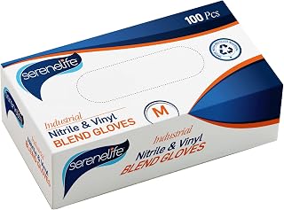 SereneLife 100 Pcs Nitrile Blend Disposable Gloves - Soft Industrial Gloves, Nitrile and Vinyl Blend Gloves Powder-Free, Latex-Free Protective Gloves, Soft and Comfortable (Medium)