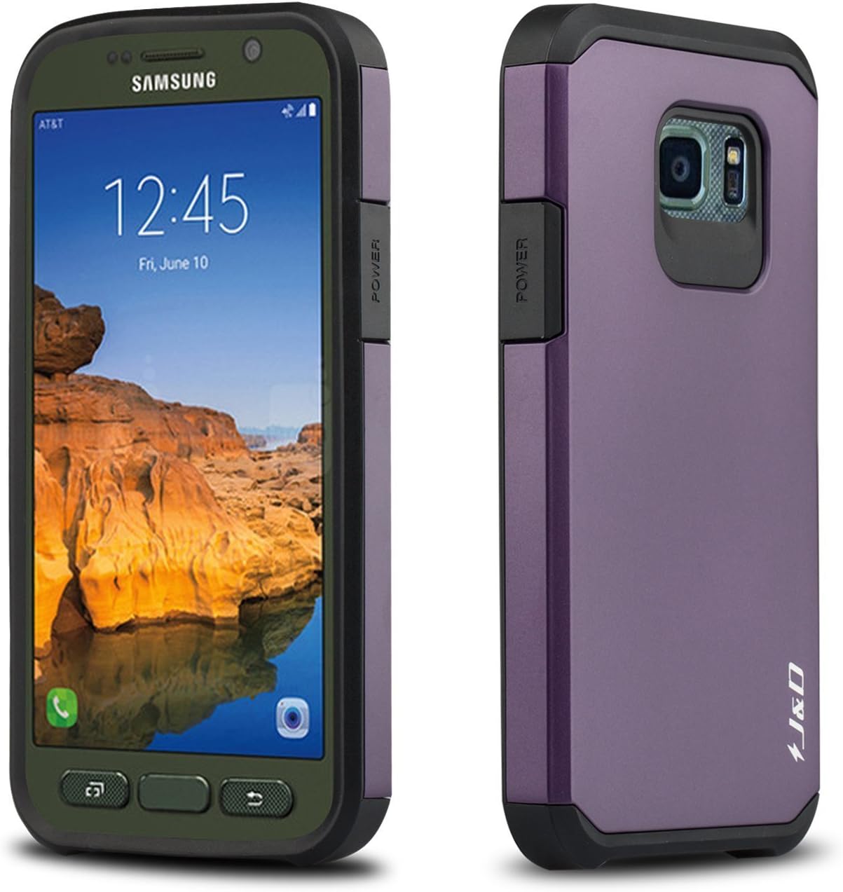 J&D Case Compatible for Galaxy S7 Active Case, Heavy Duty Dual Layer Hybrid Shock Proof Protective Rugged Bumper Case for Samsung Galaxy S7 Active Case, NOT Compatible with Galaxy S7, Purple