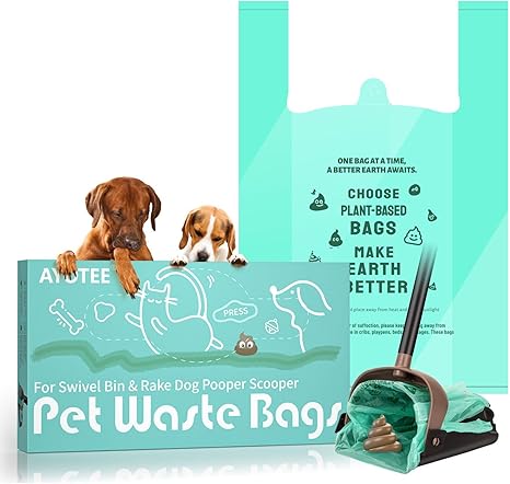 Dog Poop Bags, EZ Tie Handles for A&H Swivel Bin Waste Bags, AYOTEE Rake Dog Pooper Scooper Bag Refill,Leakproof Large Opening and Unscented,100 Count Refill Bags