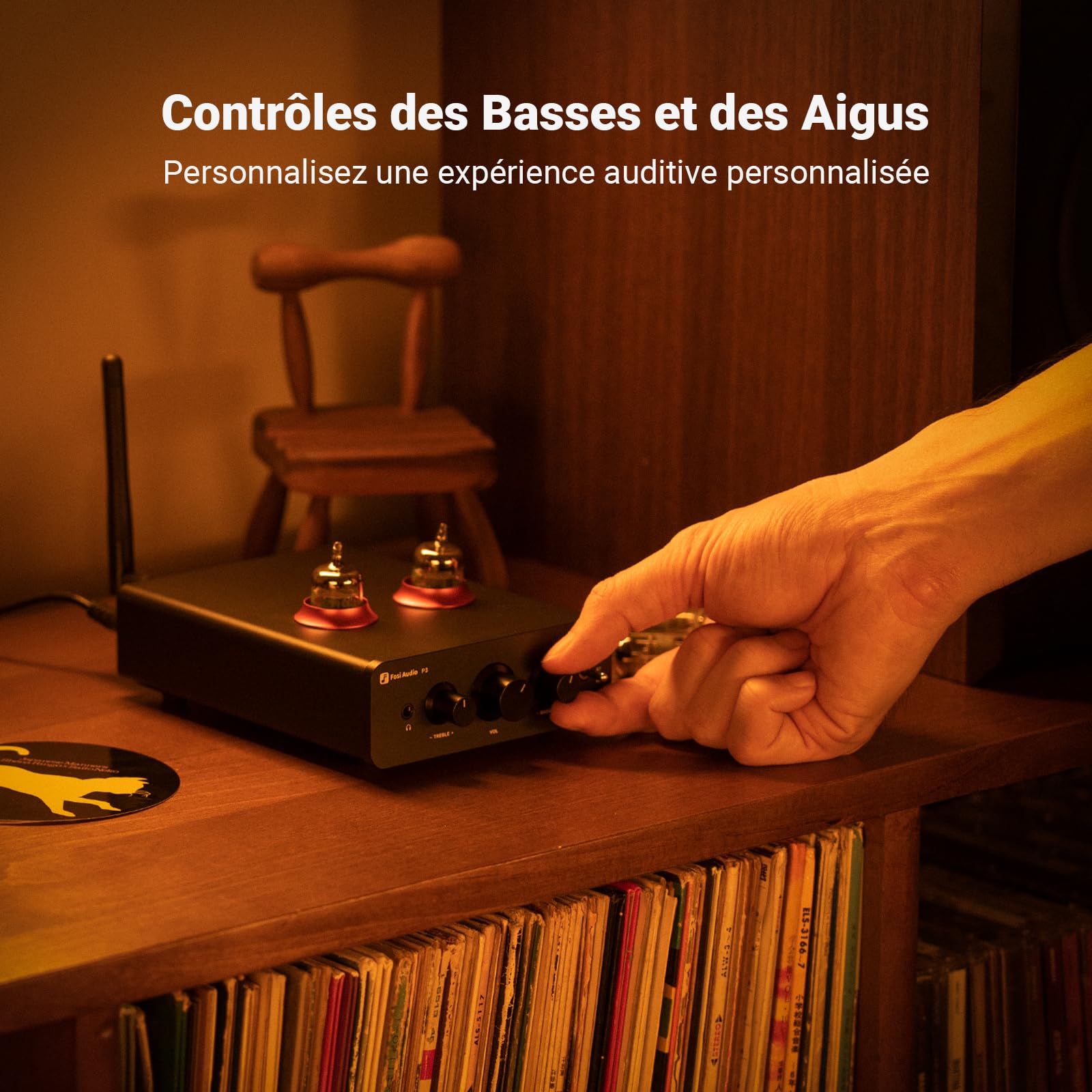Fosi Audio P3 Hi-Fi Préamplificateur à Tubes, Home Audio Mini Amplificateur à Tubes & pour Casque, Bluetooth 5.1 aptX-LL & aptX-HD, Réglages Bass & Aigus pour Enceintes Actives Stéréo Hi-Fi, RCA & AUX