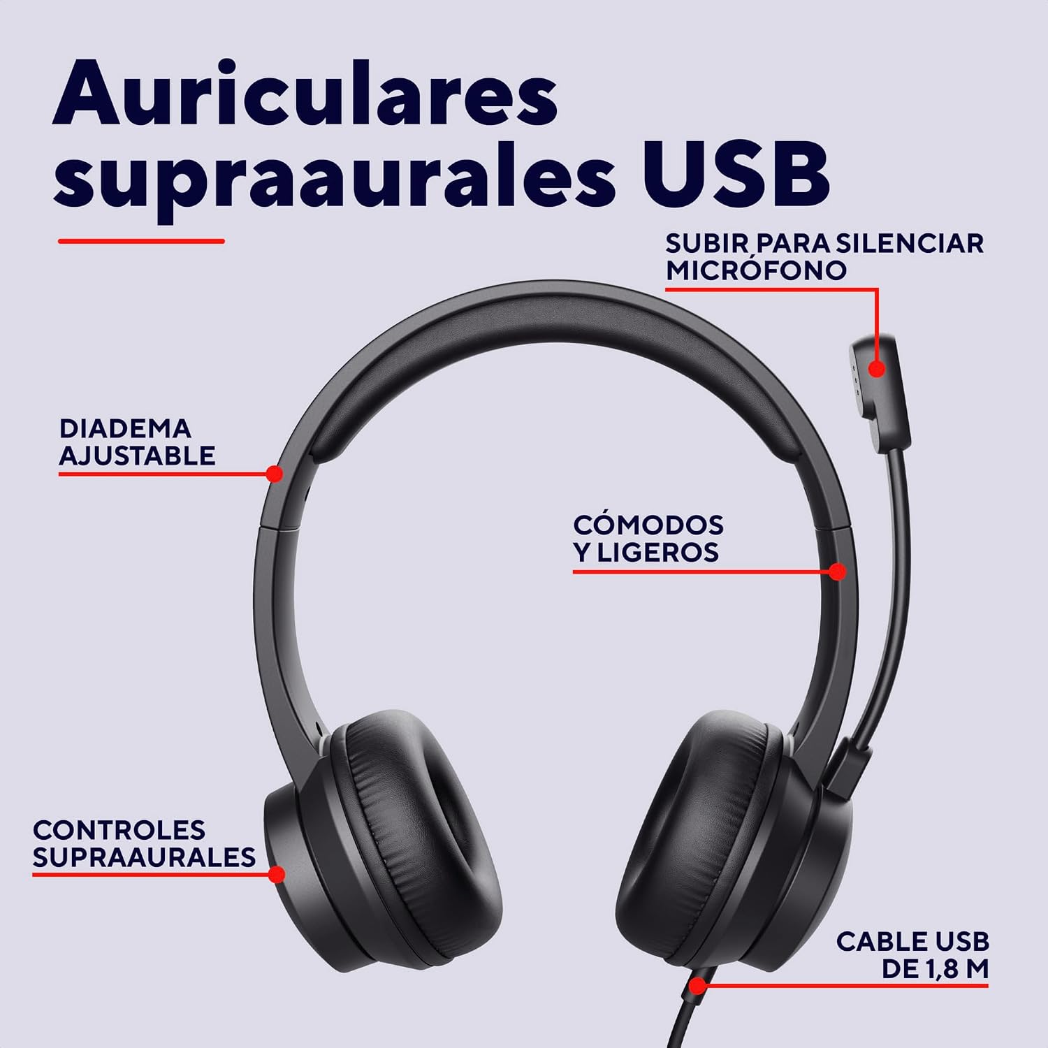 Trust Roha II USB Auriculares con Micrófono PC Ligero On Ear, Diadema Ajustable, Control de Volumen Supraaural, Cable de 1,8 m, Cascos per Oficina Ordenador Portátil Laptop Zoom Teams – Negro 3