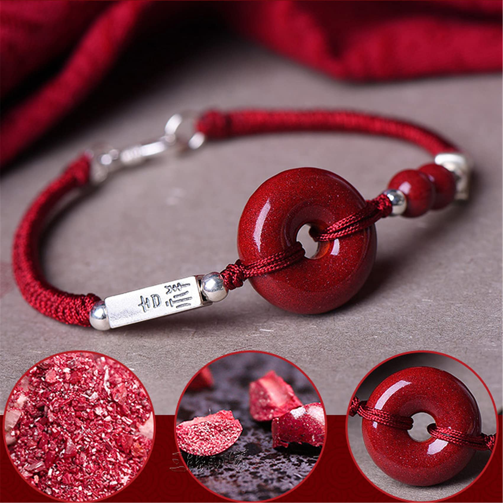 Piedra Preciosa Natural, Cristal Natural Armonía Afortunada Hebilla Equilibrio De Cinabrio Hilo Rojo Amuleto De Riqueza De Plata Atraer Dinero Prosperidad Suerte,BlackB