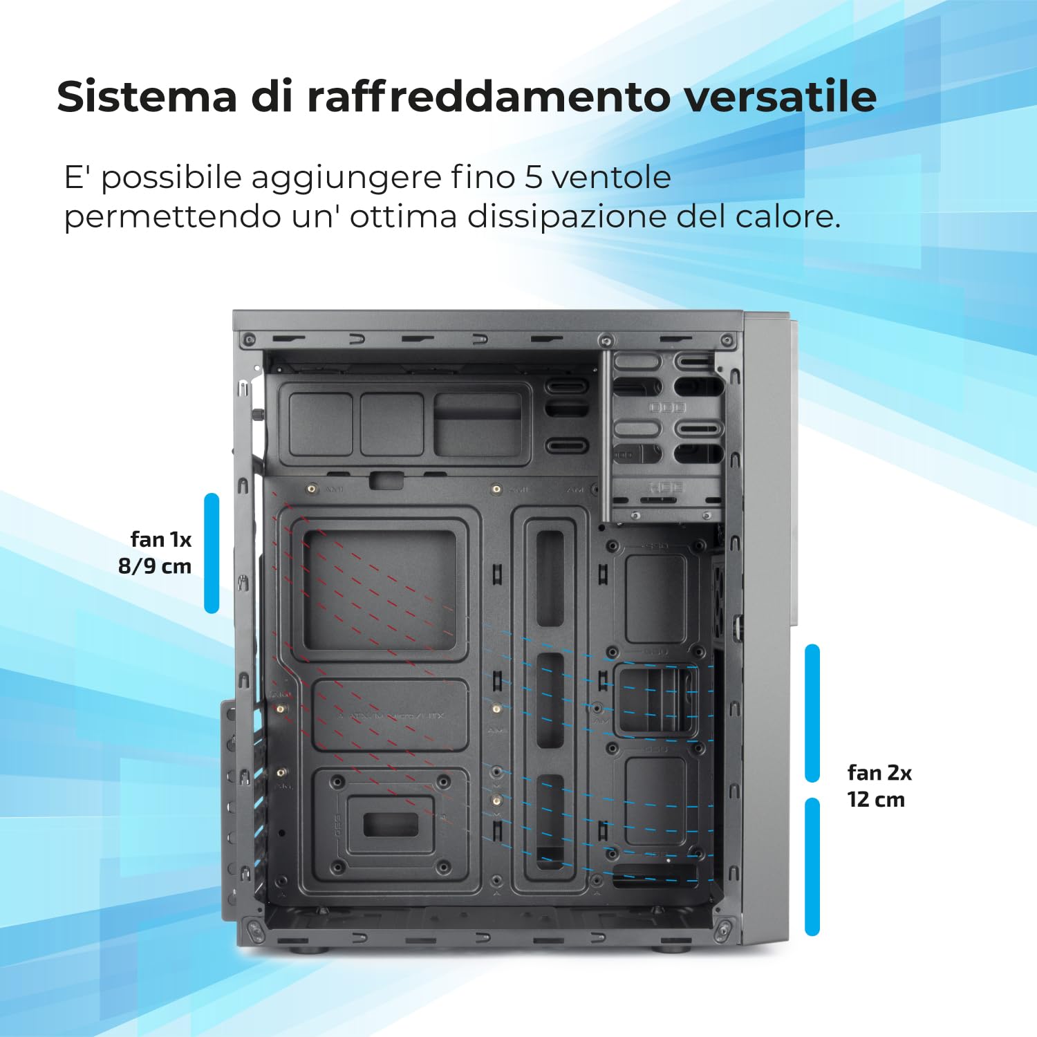 Case VulTech ATX VCO-A1699 Rev. 2.1 senza alimentatore, computer case compatto 2x Usb 2.0, 1x Usb 3.0, colore nero