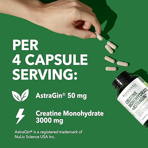 Miniatura 8 de Cápsulas de monohidrato de creatina micronizada con AstraGin - Apoya la fuerza muscular, la energía y la recuperación - 120 unidades - Fórmula de