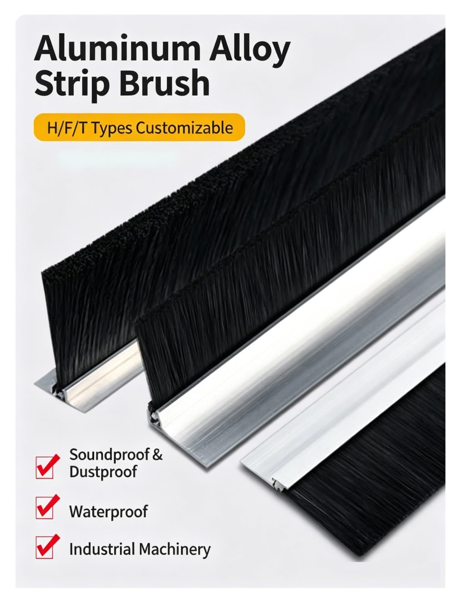 Generisch Türbürstendichtung, Aluminium-Türdichtung mit Bürste, 100 cm Schwarze PP-Dichtungsleiste für den Türspalt unten, F-Typ (70 mm) – Effektiver Zugluftstopper und Schalldämmung