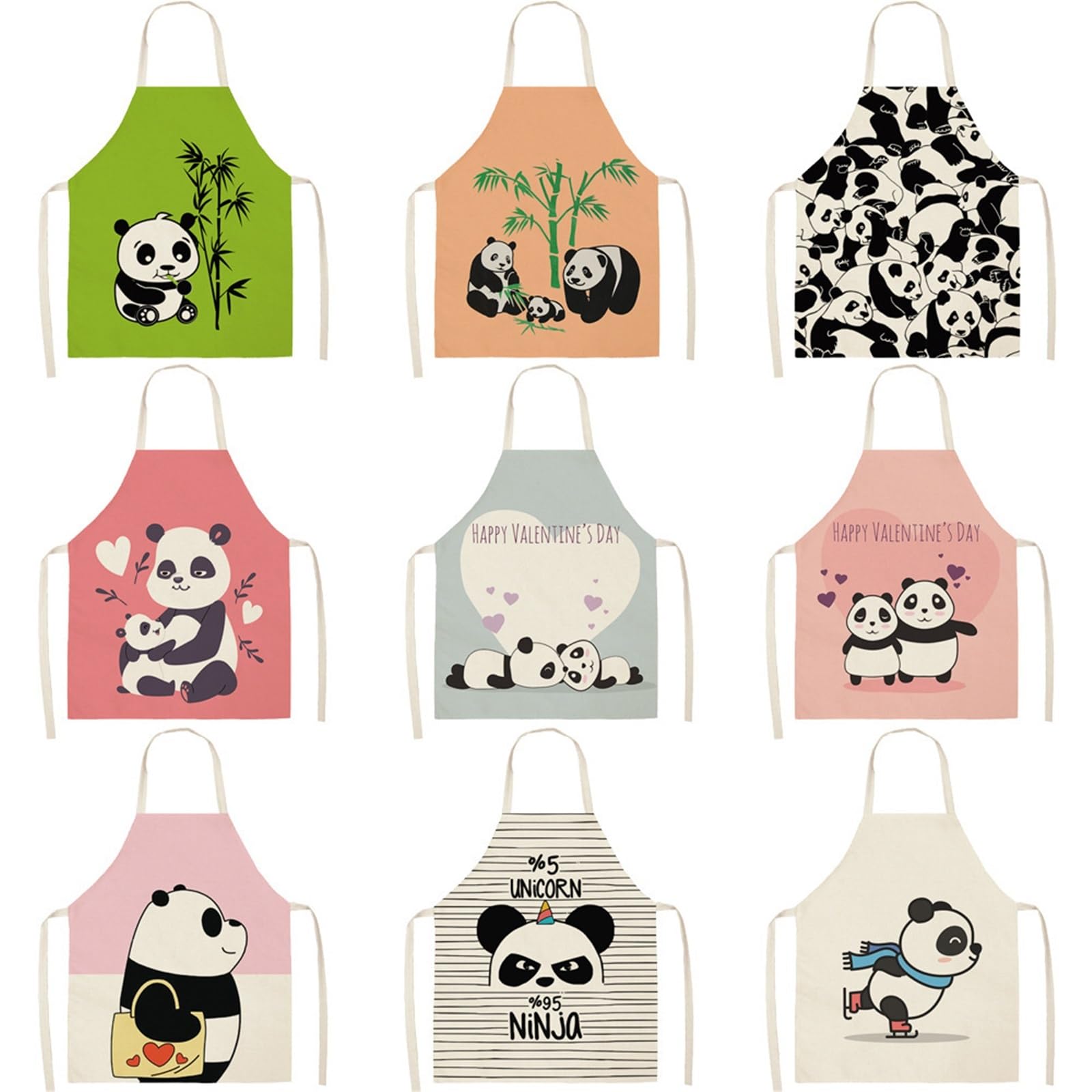 Generico Grembiule in lino Cartoon Panda, grembiule da cucina rosa unisex per cottura al forno e cucina