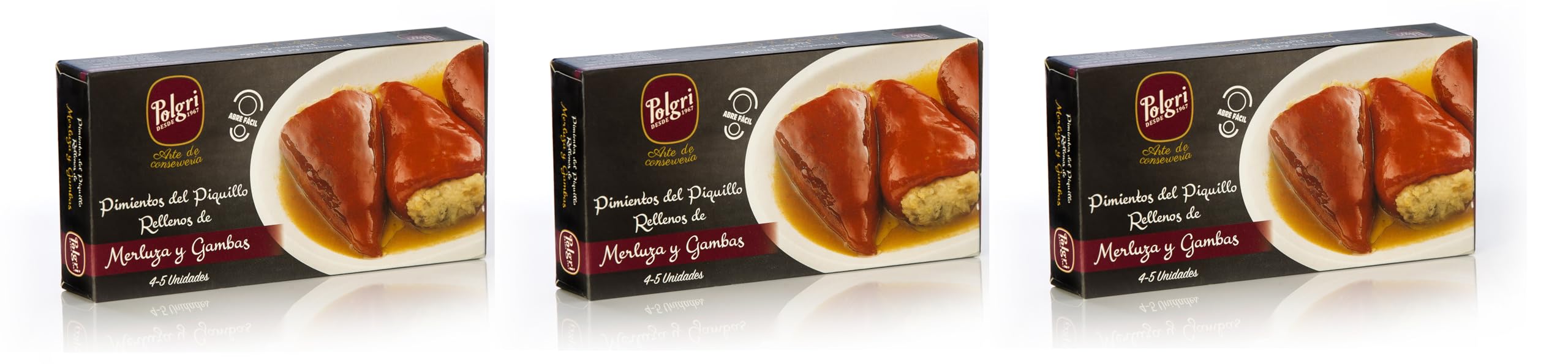 Polgri Pimientos del Piquillo Rellenos de Merluza y Gamba, 3 x 220 grs, Lata