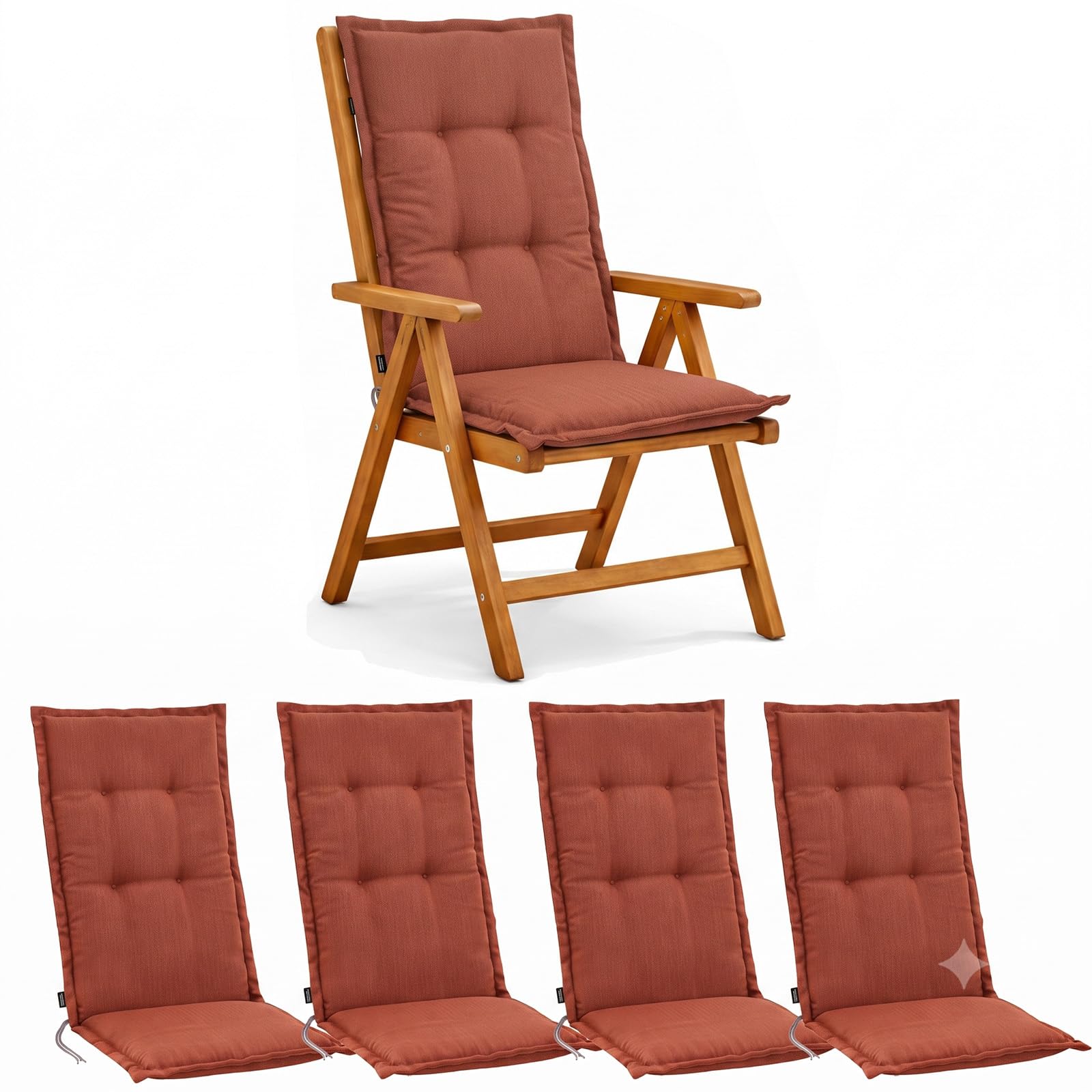 BURI 4X Set of Reclining Chair Cushions for Garden Chairs, 120 x 48 x 7 cm, Seat Pads Upholstered UV-Resistant - Garden Chair Cushions Chair Seat Pads with Thick Foam Filling (Terracotta) โ image 1