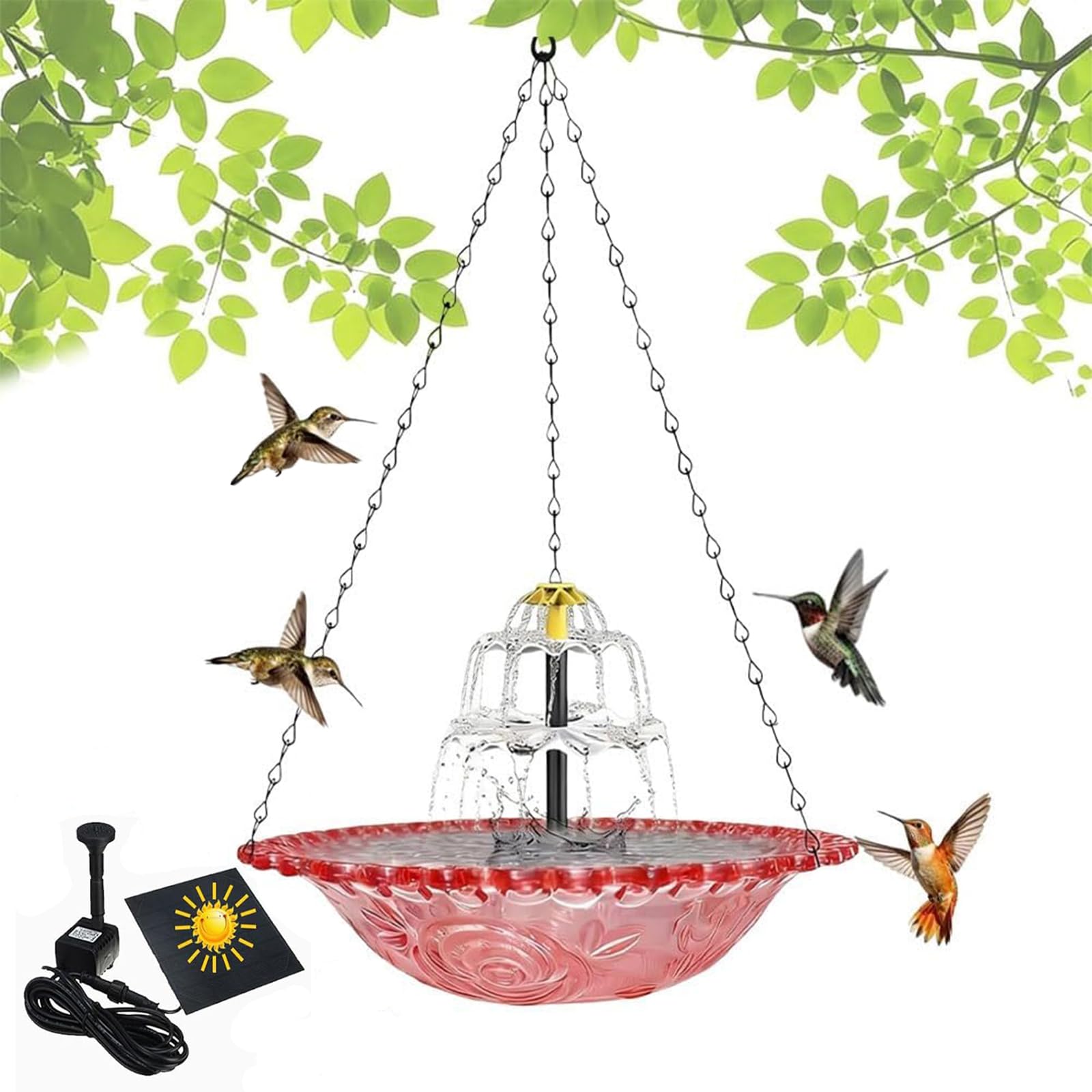 Solar Cascade Hanging Bird Bath Fountain, Outdoor Hanging Birdbath with Solar Fountain, Hummingbird & Bird Baths, Automatic Outdoor Feeder Attract Wild Birds & Hummingbirds (PURPLE) — view 8