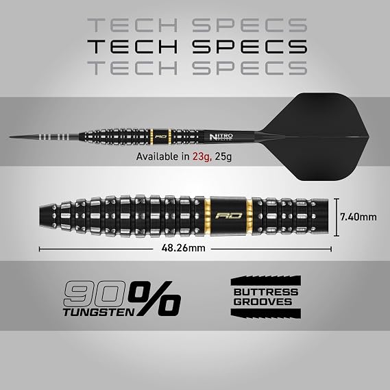 RED DRAGON Darts - Ascend Original | Ascend Switch Points - 90% Tungsten Darts Set - Nitro Flite Integrated Flight/Shaft, Dart Flights & Stems | Available 22g, 23g, 24g & 25g - Professional Dart Set