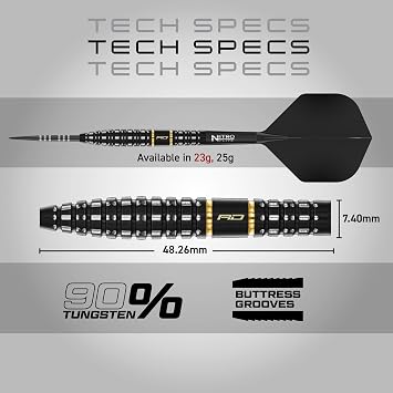 RED DRAGON Darts - Ascend Original | Ascend Switch Points - 90% Tungsten Darts Set - Nitro Flite Integrated Flight/Shaft, Dart Flights & Stems | Available 22g, 23g, 24g & 25g - Professional Dart Set