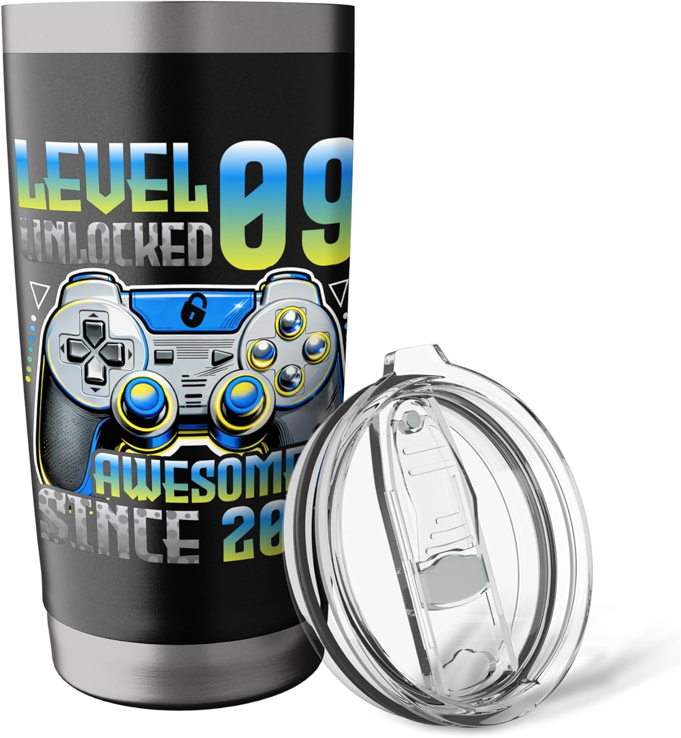 9 year old video gamer Level 9 Unlocked born 2017 birthday Stainless Steel Insulated Tumbler image 5