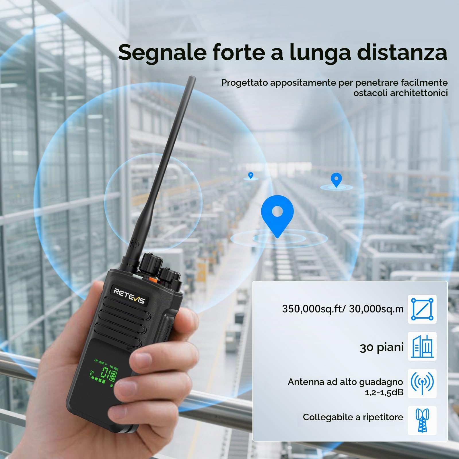 Retevis NR40 Ricetrasmittente DMR, Walkie Talkie Impermeabile IP67 | 2800mAh, Audio Chiaro, Struttura Robusta, per Logistica e Aziende di Trasporto, Nero, 1 Confezione