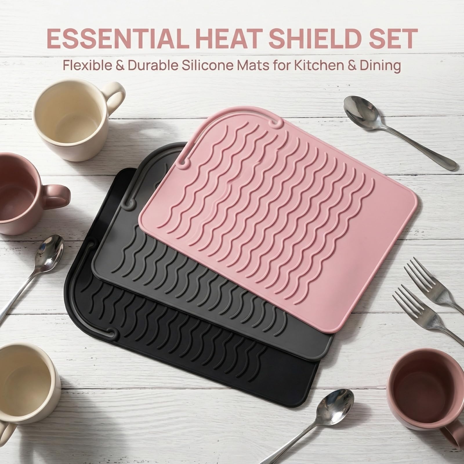 3 Piezas Alfombrilla de Silicona Resistente al Calor para Herramientas de Peluquería 21,8x16cm Ideal para Plancha, Tenacillas y Rizador Protección de Muebles, Portátil y Fácil de Almacenar — view 5