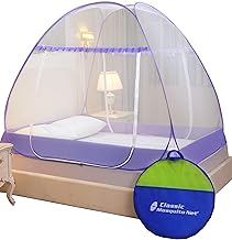 Classic Mosquito Net for Double Bed | Queen Size Foldable Premium Machardani | Extra Mosquito Protection | Polyester 30GSM Strong Net | PVC Coated Corrosion Resistant Steel Wire - Purple