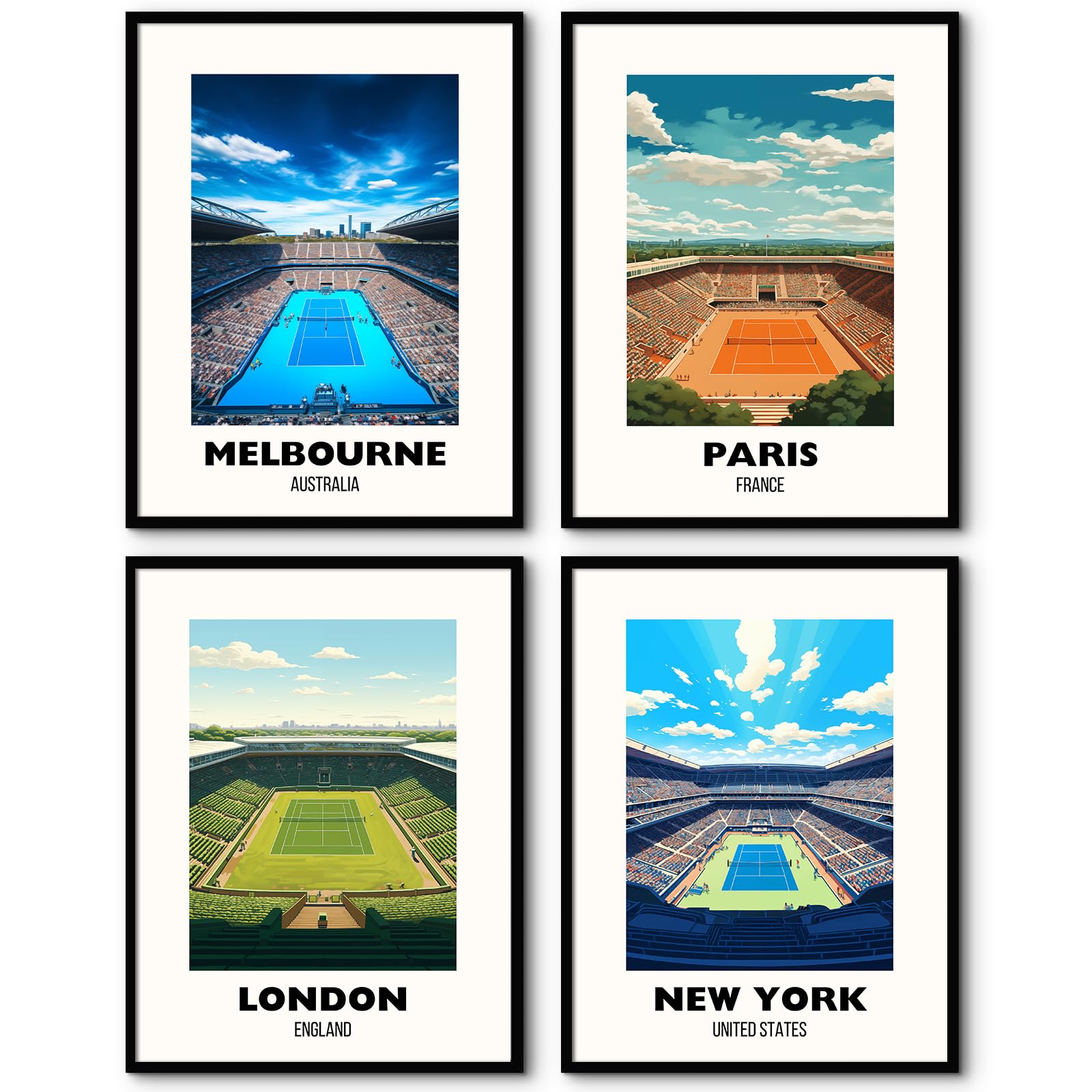 Lwoztra Grand Slam Wall Art Tennis Canvas Poster Sports Wall Decor Tennis Gym Prints Athlete Pictures Fashion Poster Grand Slam Club Artwork Center