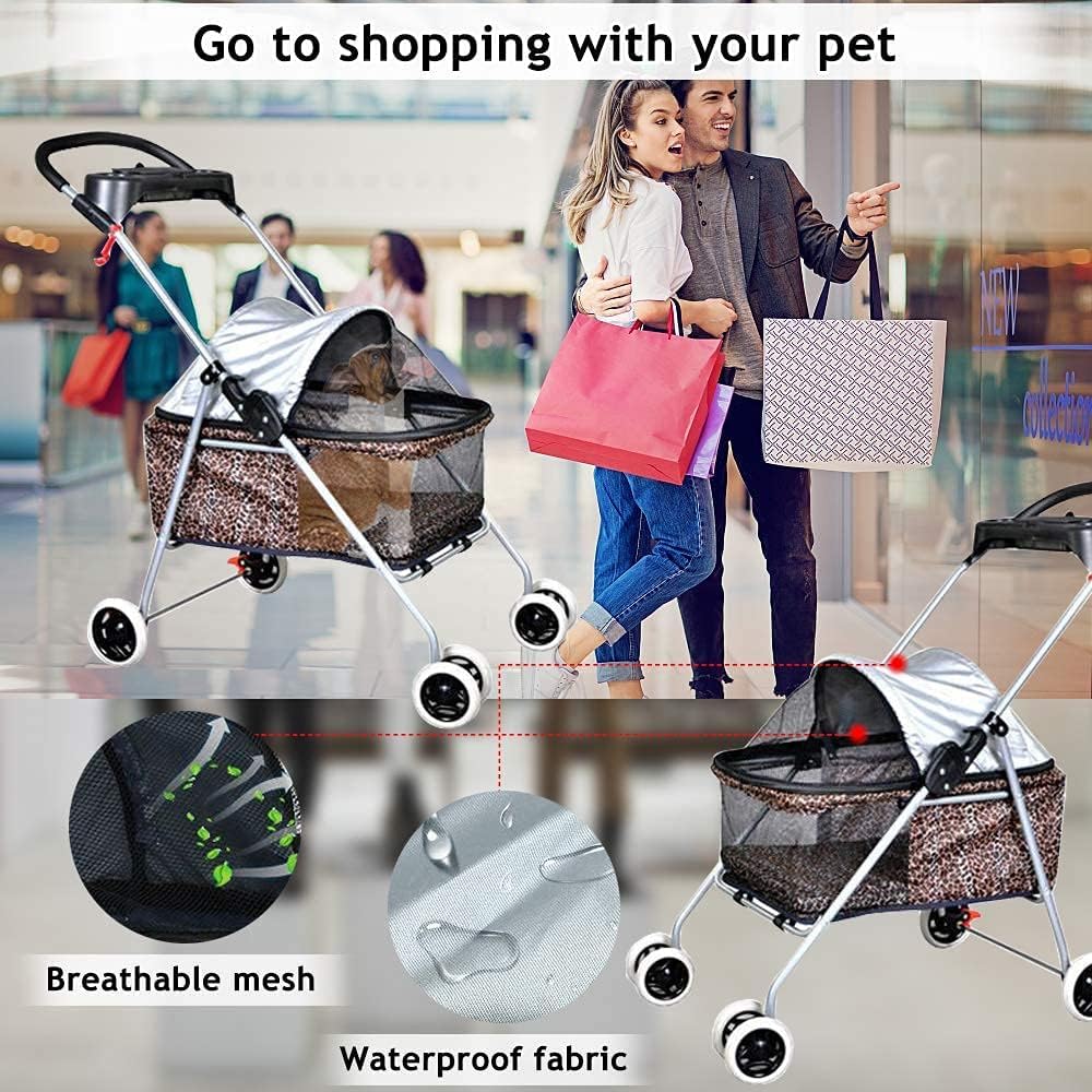 Stroller for Cats Dog Stroller Pet Stroller for Medium Small Dogs 4 Wheels Folding Portable Cat Dog Stroller with Cup Holders Removable Liner Pet Carrier Strolling Cart(A)