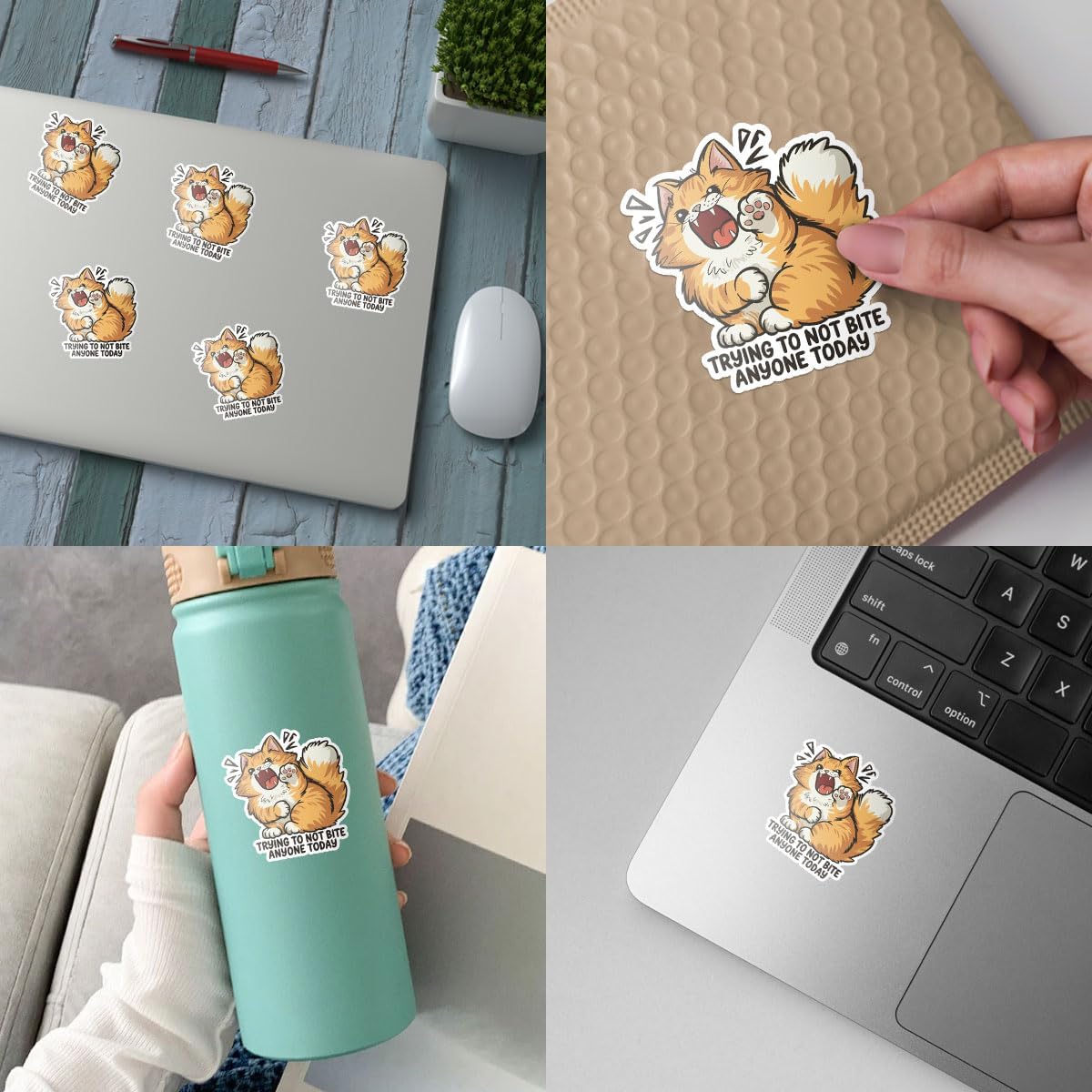 3Pcs Cat Trying Not to Bite Anyone Today Sticker Funny Cute Orange Cats Lover Gift Cat Trying Not to Bite Anyone Today Stickers Animal Lover Cats Biting Car Decal for Laptop Water Bottle Toolbox 3" - Image 4
