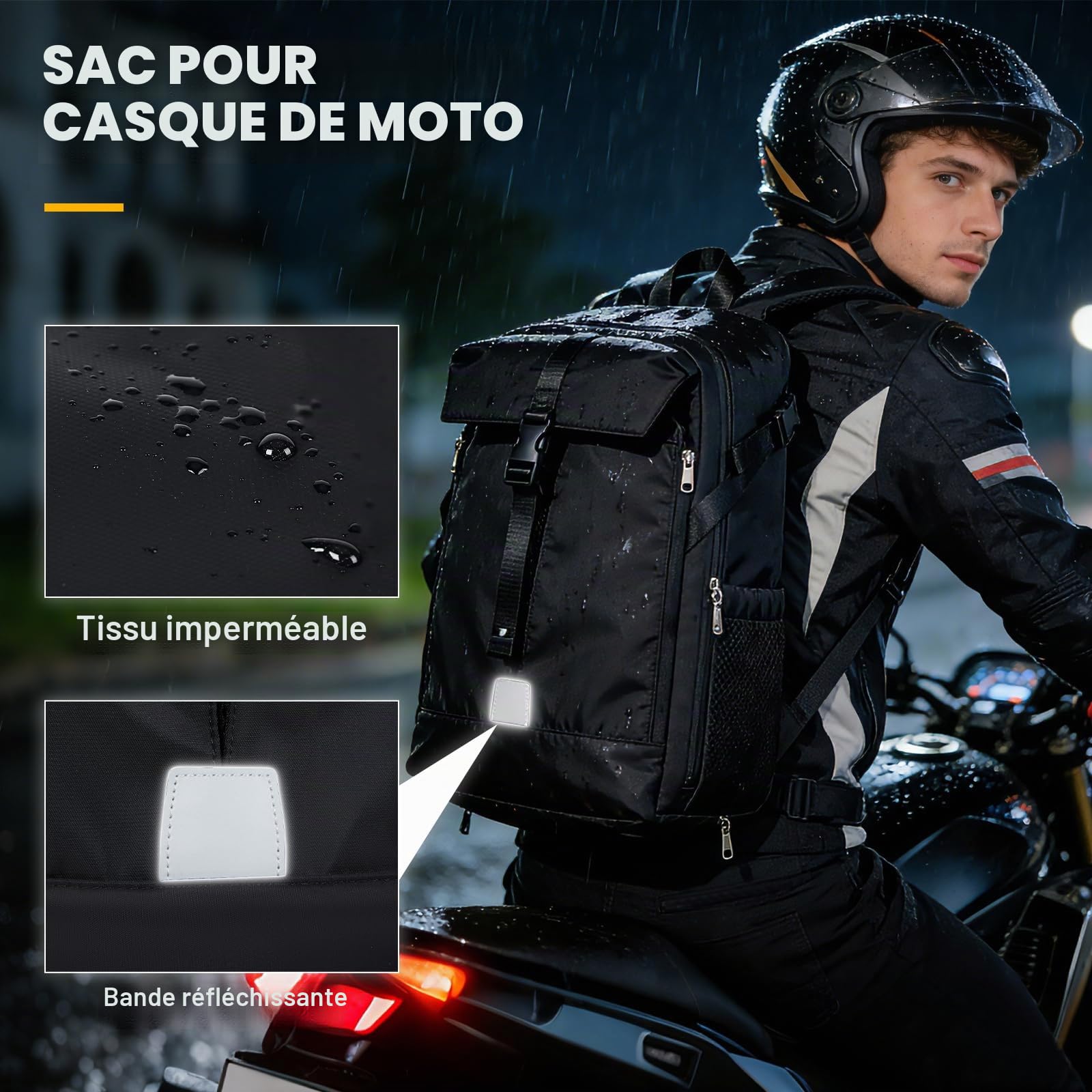 Sac a Dos Moto Homme Femme Sac à Dos Casque Moto étanche pour Voyage Grande Capacité Sac a Dos de Sport de Basketball,Noir