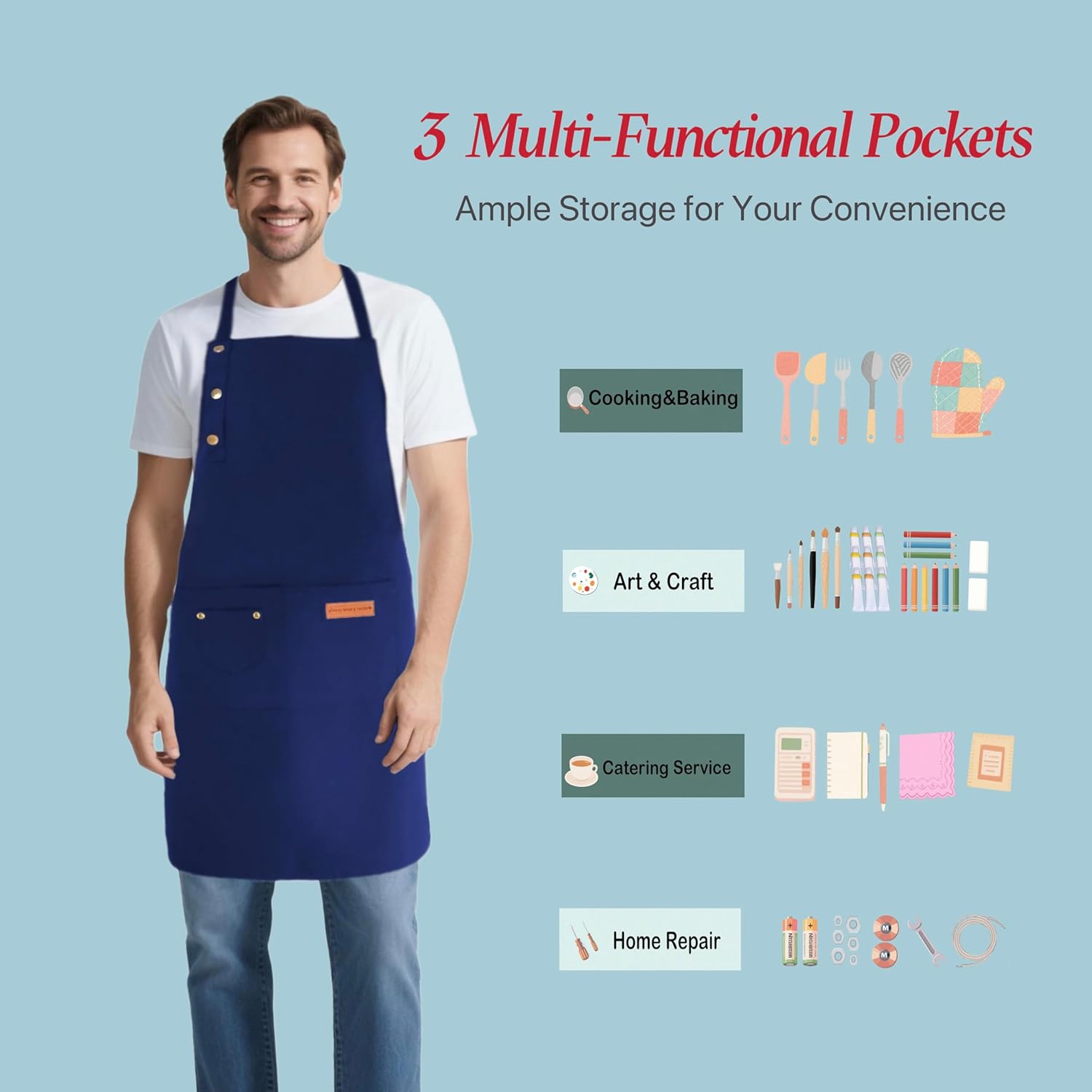 Kitchen Cooking Apron for Women Men Water-Resistant Artist Barista Baking Craft Catering Work Bib with Large Pockets - Image 5