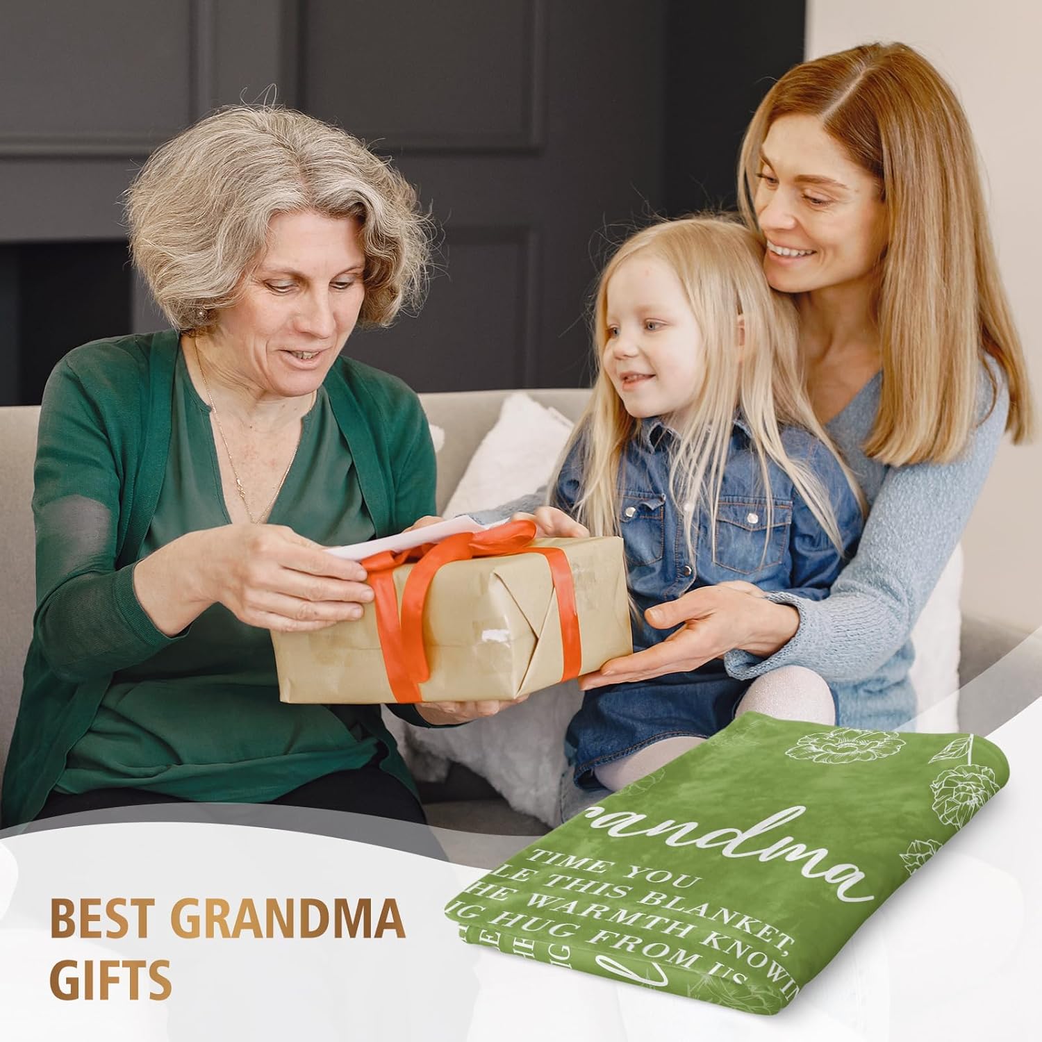 Grandma Gifts, Birthday Valentines Day Gifts for Grandma from Grandkids, to My Grandmother Soft Throw Blanket 50" x 60", Grass Green - Image 2