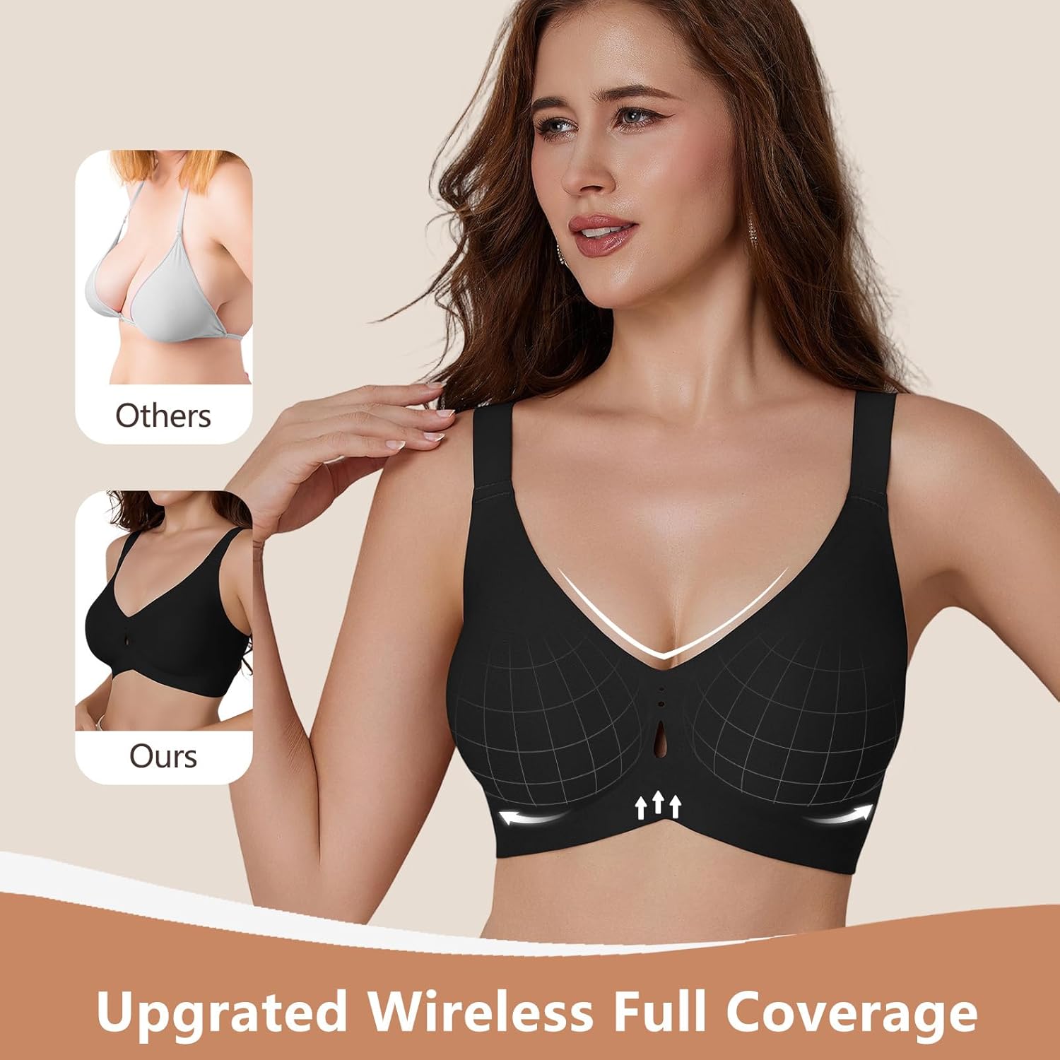 Womens Seamless Wireless Supportive Bra Push Up Comfortable Soft No Underwire Full Coverage Everyday Bra - Image 3