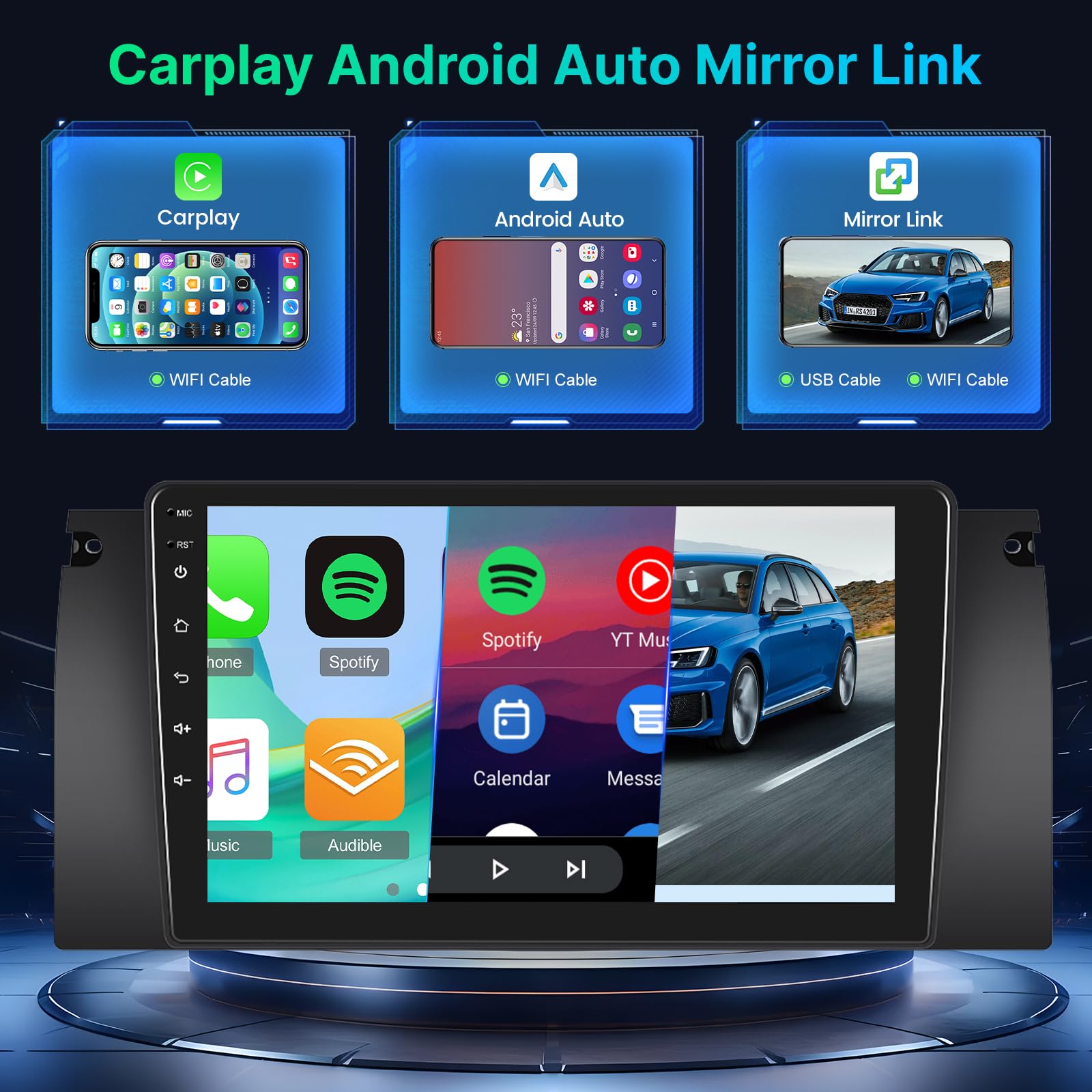 [2+64G] Android 13 Car Stereo para BMW X5 E53 E39 M5 E38 1999-2006 con Carplay Inalámbricas y Android Auto - 9 Pulgadas de Pantalla Táctil Radio con WiFi GPS DSP SWC + Cámara de Marcha Atrás