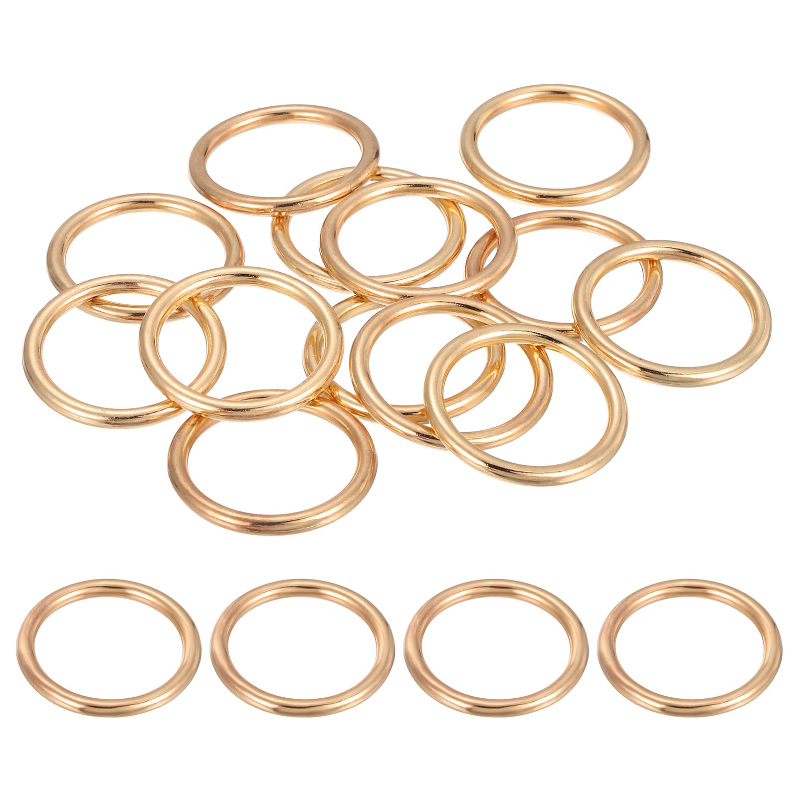 DEFANEX 15 Pcs Metal O Rings Multi-Purpose Round O-Ring Welded Buckle Loop Ring (20mm ID, 26mm OD, 3mm Wire D, Gold) for Bag Macrame Pet Leashes Belts Sewing.