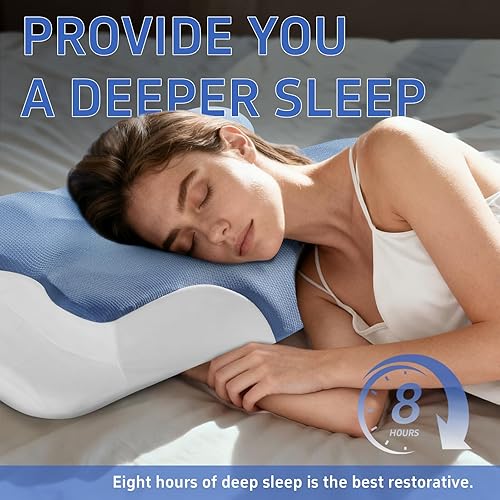 Miniatura 7 de Gooo&Ma Almohada cervical de apoyo para el cuello para aliviar el dolor, espuma viscoelástica ortopédica (azul)