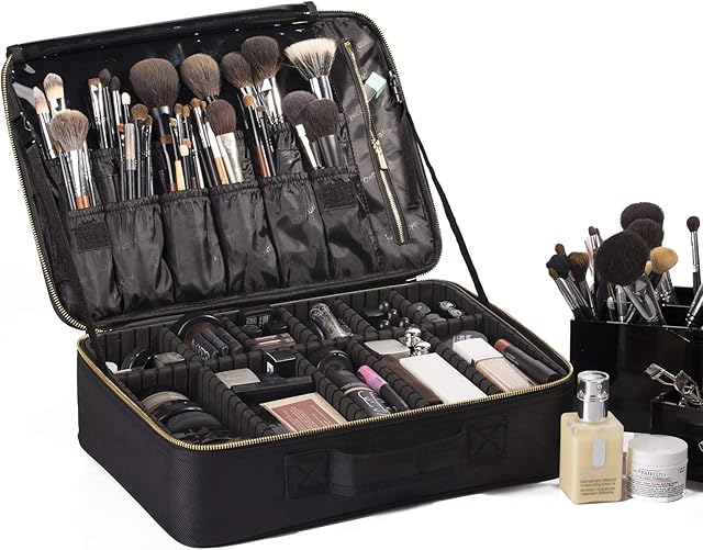 20-ROWNYEON Portable Makeup Bag EVA Professional Makeup Artist Bag Makeup Train Case Makeup Organizer Bag (Large 2), L 2, Black
