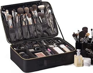 ROWNYEON Makeup Bag Cosmetic Travel Bag Makeup Train Case Makeup Organizer Professional Portable Storage Bag for Women with EVA Adjustable Dividers 16.14" Large Black