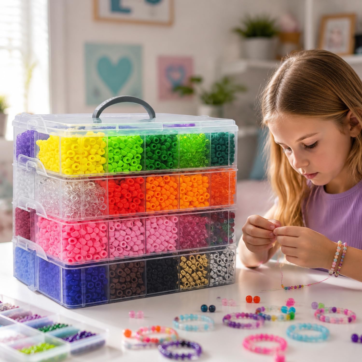13300 perline pony, 3,5 kg, perline Kandi saturazione per la creazione di bracciali, perline per capelli per trecce, kit di braccialetti dell'amicizia in 40 colori, per regali artigianali, ricchi