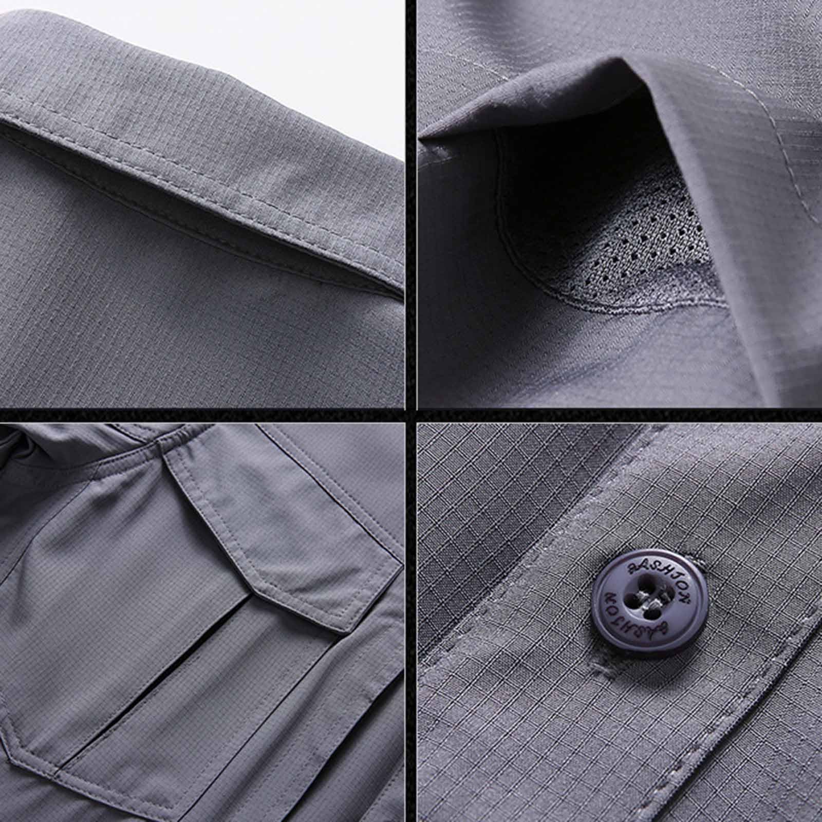 Camisa de Trabajo Hombre Tallas Grandes Cuello Solapa Camisas Táctica de Senderismo Camping Casual Secado Rápido Camiseta Deporte Manga Larga con Bolsillos Cómodo Transpirable Ropa Outdoor