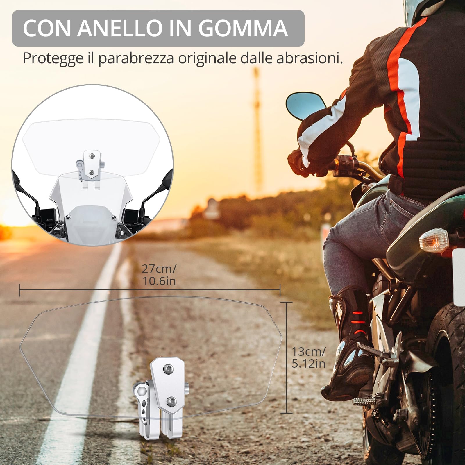 Justech Parabrezza Moto Spoiler di Estensione Parabrezza del Vento con Clip Regolabile Cupolino Spoiler Parabrezza Prolunga Deflettore Universale per Moto -Trasparente