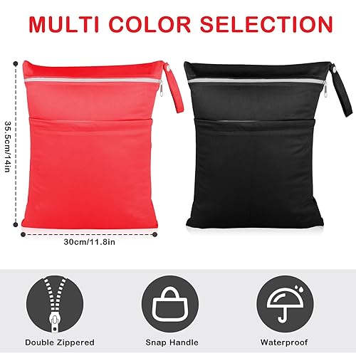 Miniatura 2 de Angel Love Bolsas húmedas, paquete de 2 bolsas para pañales de tela para bebé, bolsas húmedas/secas con dos bolsillos con cremallera, viajes, playa,