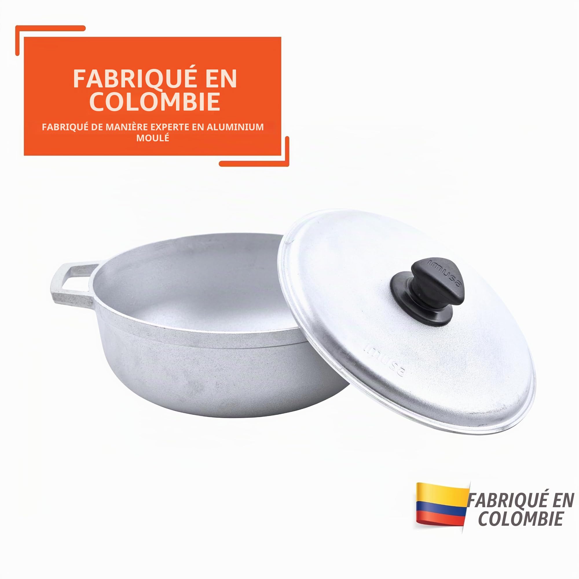 IMUSA USA Caldero traditionnel en aluminium colombien naturel (four néerlandais) 2,6 pintes, argent