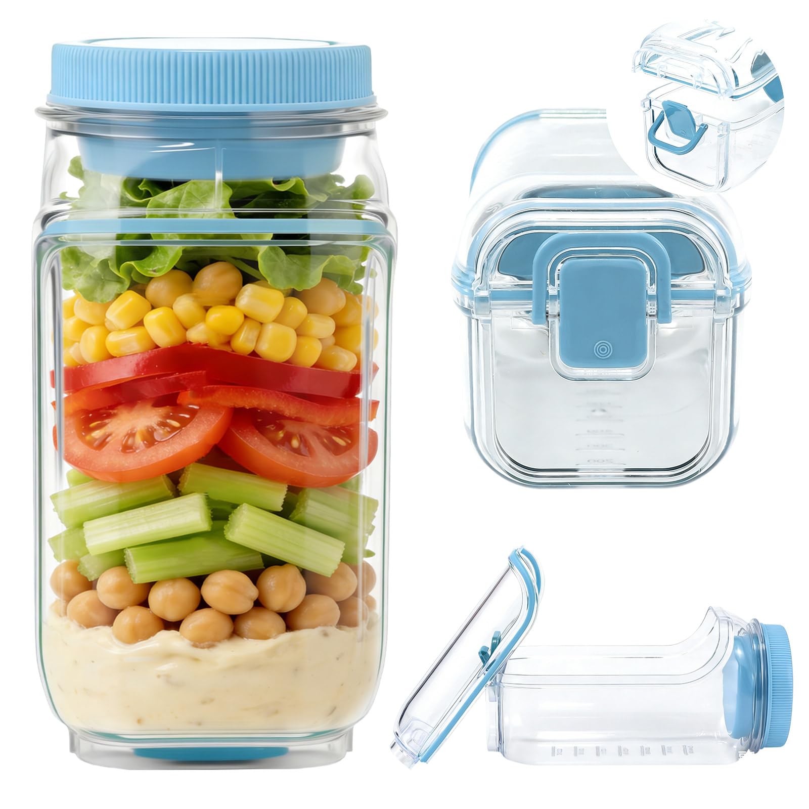 Mjuthy Ensalada de lado abrir con compartimento anti-fugas para aderezos – Recipientes para preparar comidas portátil, ensaladera reutilizable para oficina, gimnasio, picnic y viajes — view 10