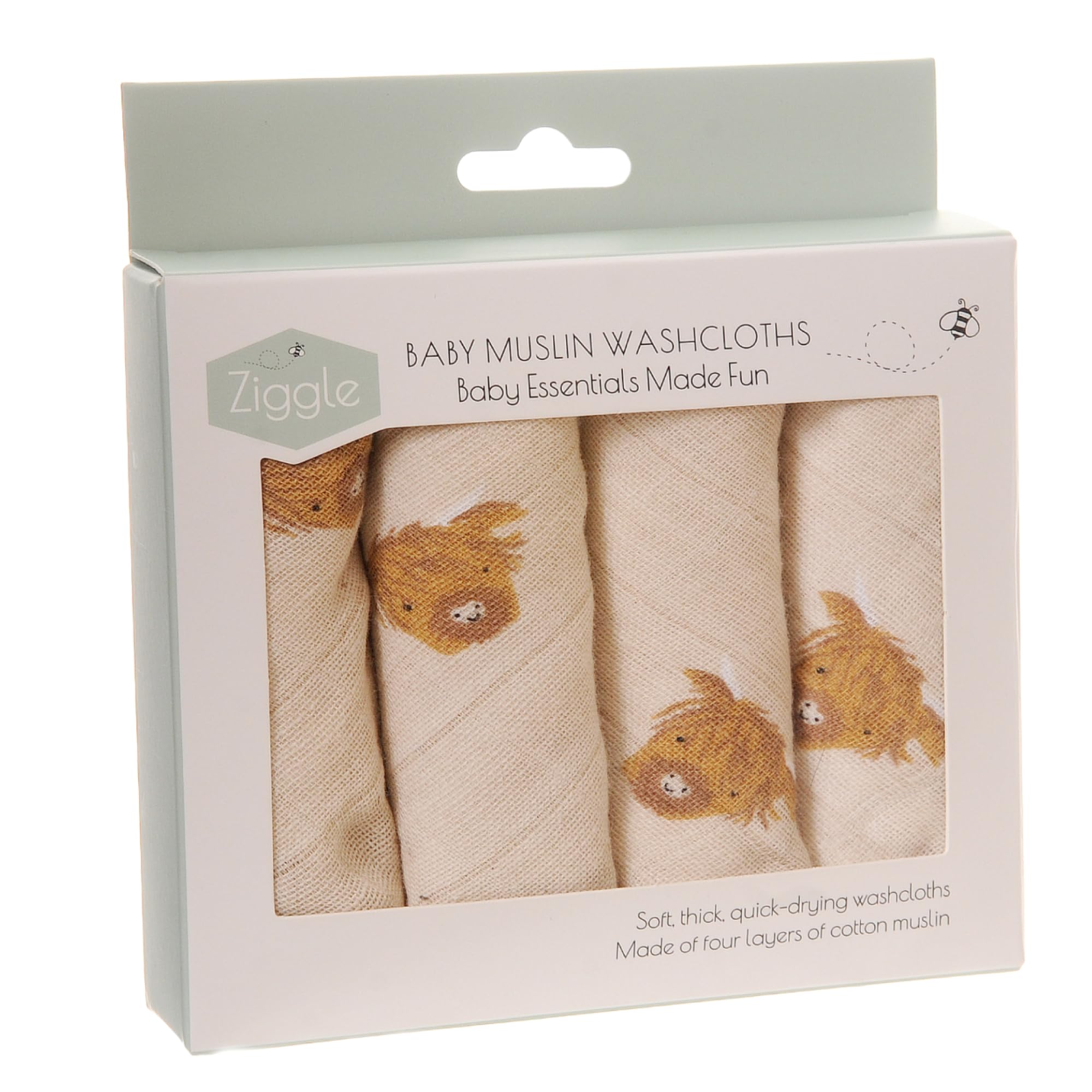 Baby Wash Cloths 25x25 cm, 4 Muslin Cotton Mix Reusable Face & Body Towels | Ultra-Soft Baby Wipes for Bathtime & Skincare – Newborn Essentials Gift Set