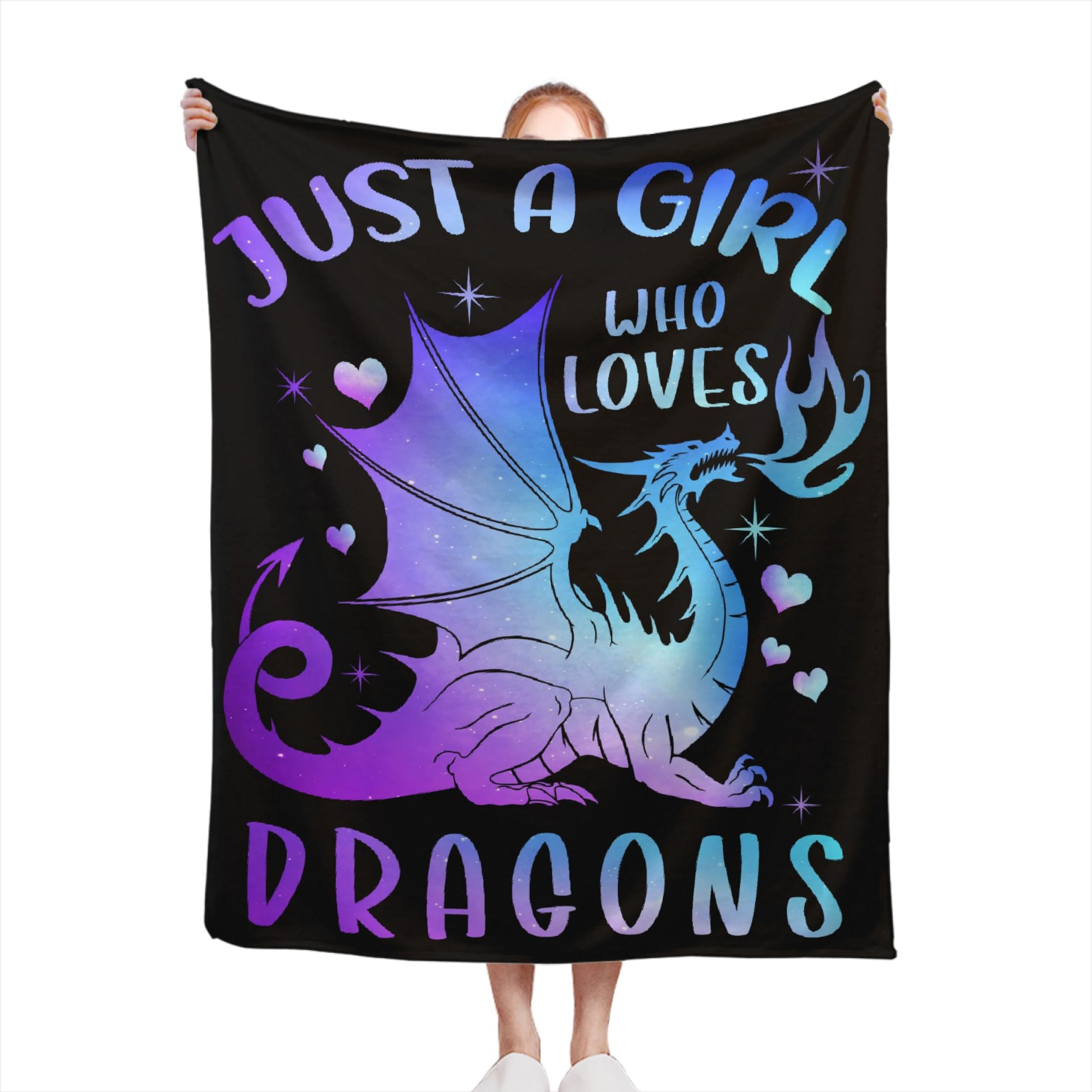 Homiehug Just a Girl who Loves Dragons Blanket Funny Throw Fleece Soft Cozy Fuzzy Blankets for Gift Picnic Decor for Kids Girls Boys for Room Couch House Travel Full Size 40''×50''for Kids/Children