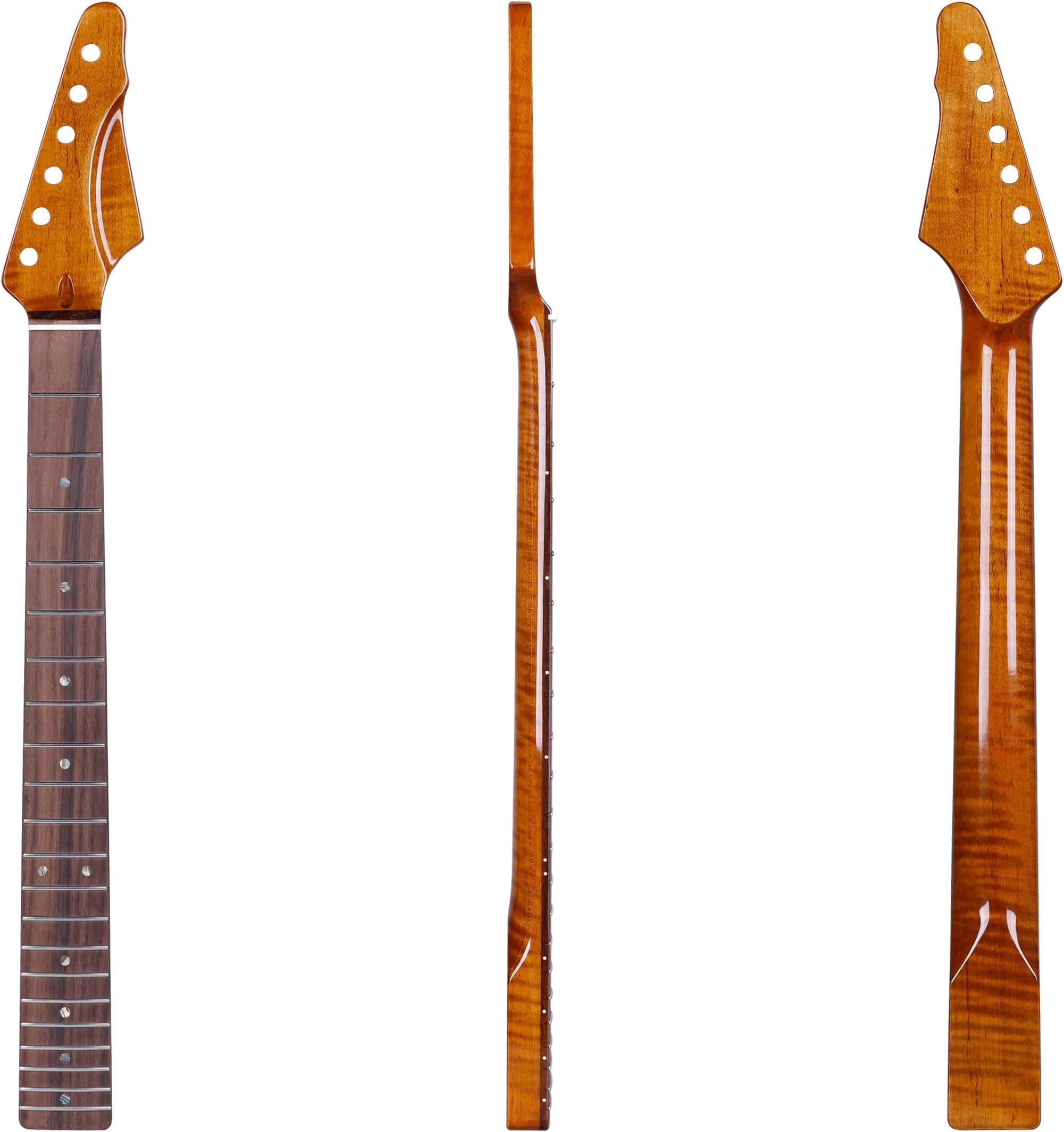 Leo Jaymz Electric Guitar Neck Supreme Series - Selected Roasted Flame Maple and Rosewood fingerboard - 21 Frets, 9.5",C Shape(Supreme TL Rosewood)