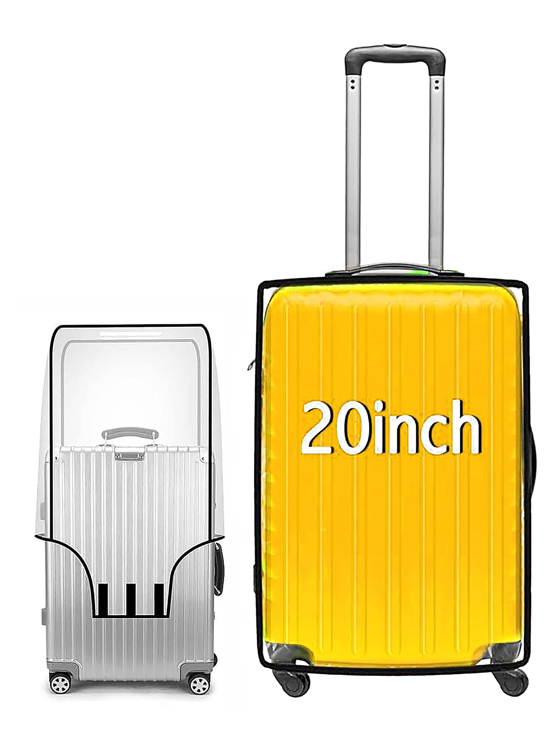 20 inch Pack of 1 Zippered Clear PVC Trolley Covers Protectors, Waterproof Dustproof Suitcase Covers Case for Wheeled Luggage Trolley Protective Covers (Black, Pack of 1, 20 Inch Small)-image-35