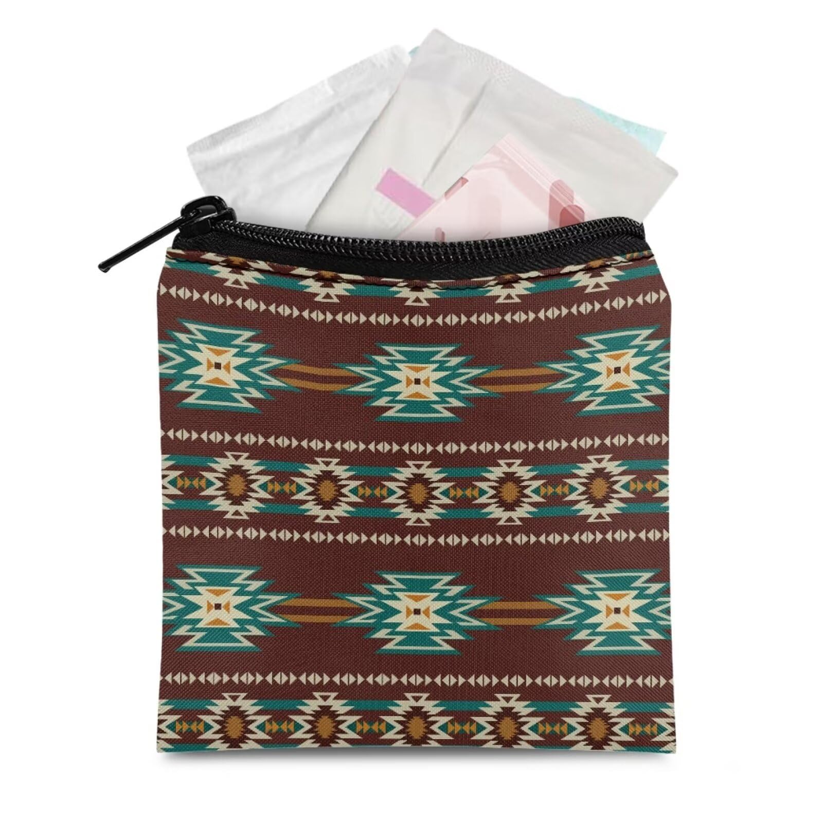 HUGS IDEA Period Bag Navajo Geometric Aztec Native American Sanitary Pad Storage Bag Samll Period Pouch for Purse