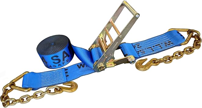 Blue 4" x 30 Ratchet Chain Strap with Grab Hooks - Mega Cargo 1-Pack