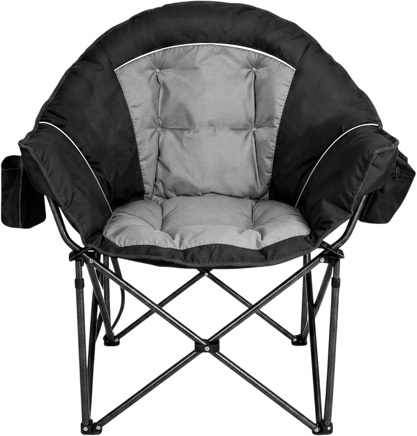 1 Pack Oversized Moon Saucer Camping Chair, 500LBS Heavy Duty XL Padded Folding Chair with Cup Holder & Pocket, Extra Wide Outdoor Lounge Chair for Adults,Black