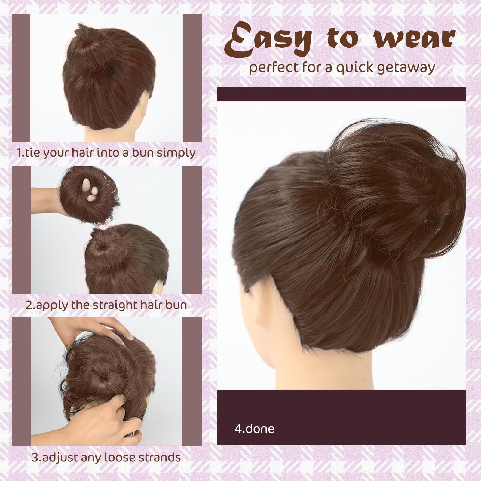 WALLFID Synthetic Straight Hair Scrunchies for Women Elastic Hair Bun, Messy Bun Hair Piece, Donut Accessories - Image 4